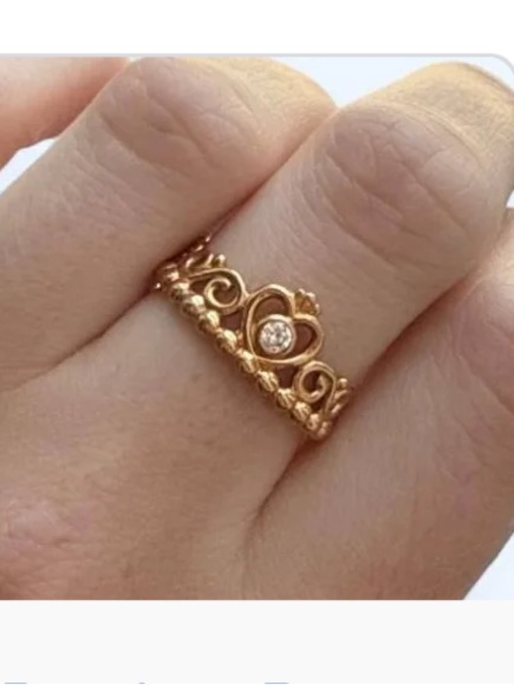 Pandora Rose Gold Beaded Crown Ring with Clear Stone